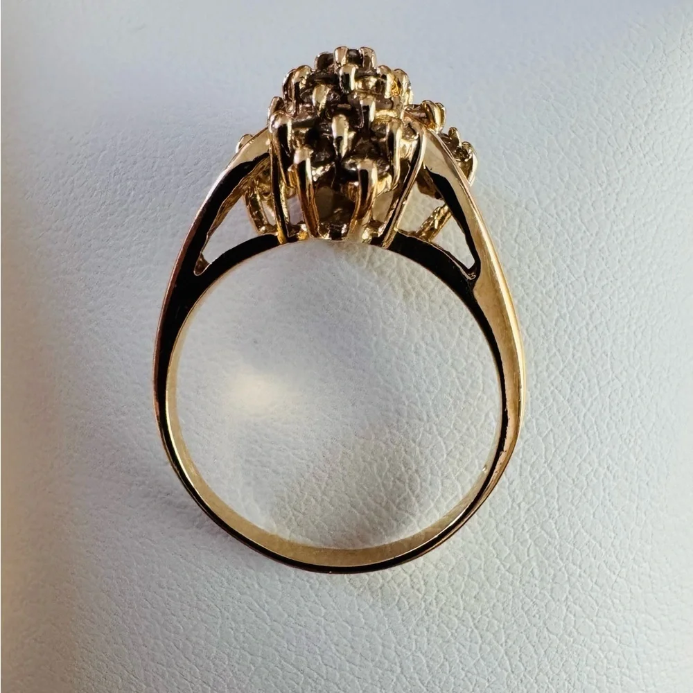 Vintage 14K Yellow Gold Floral Cluster Diamond Ring Statement Cocktail size 8